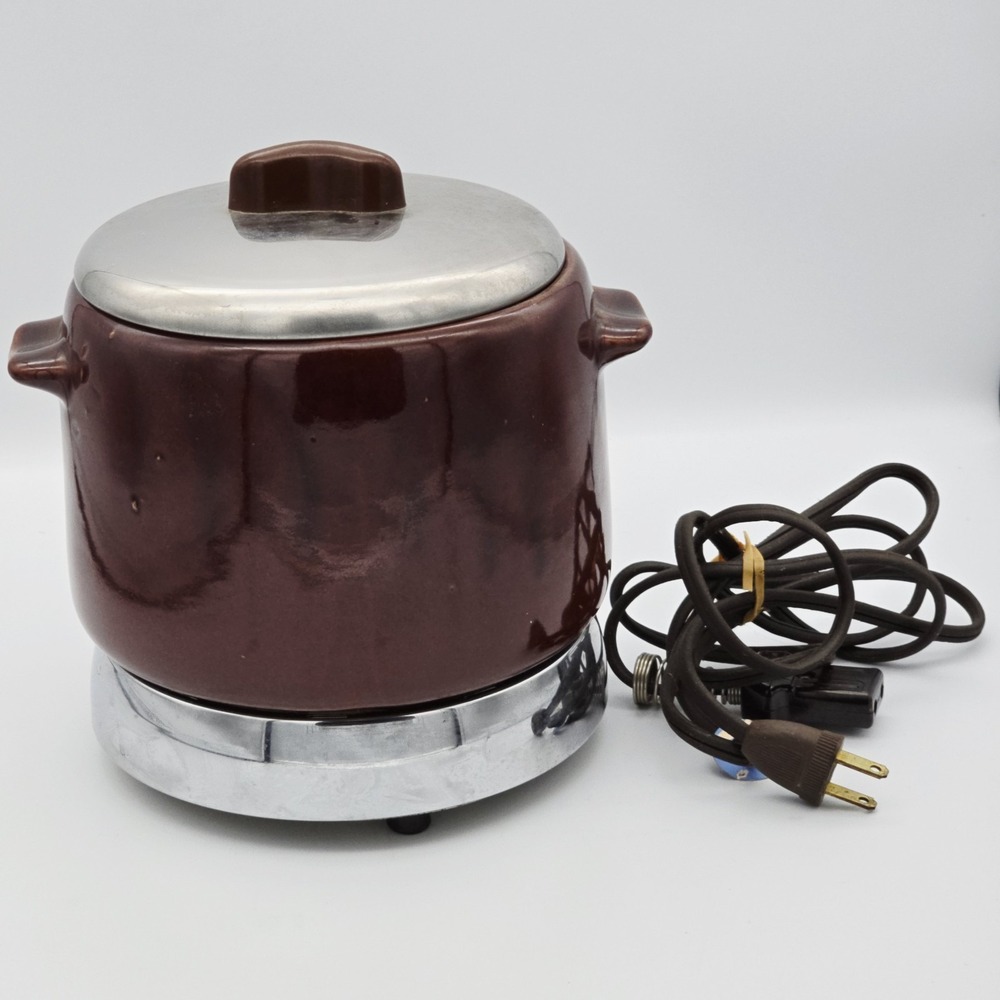 Vintage West Bend Bean Pot With Electric Warmer & Cord Works Great